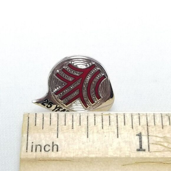 Vintage Sterling Silver 25 Years Company Logo Red Enamel Lapel Pin Brooch - Picture 5 of 7